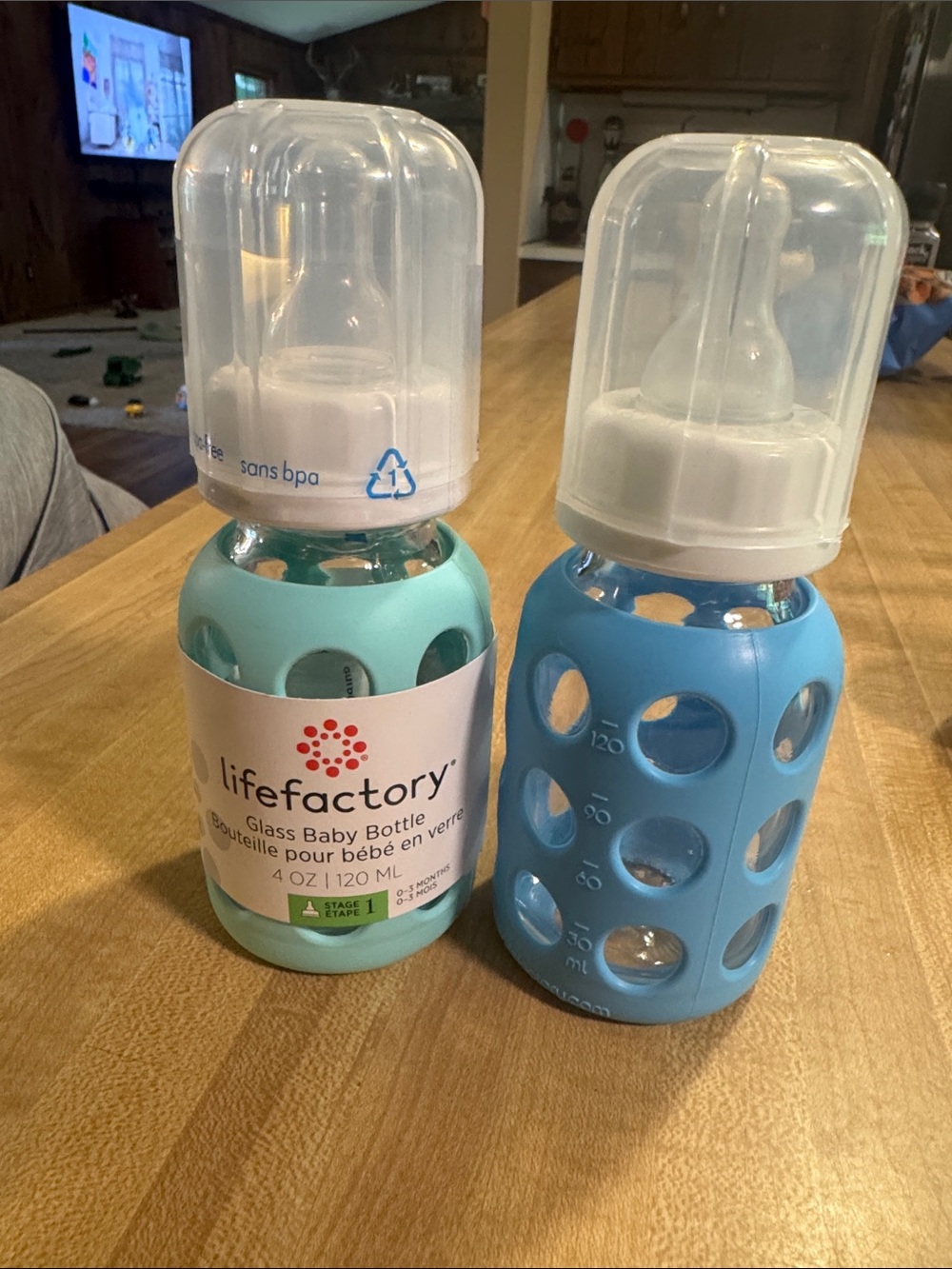 Glass Baby Bottle 4 oz - Blue/Light Blue Lifefactory